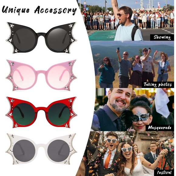 Women Men Funny Sunglasses Butterfly Shaped Bat Shades for Halloween - Picture 5 of 7